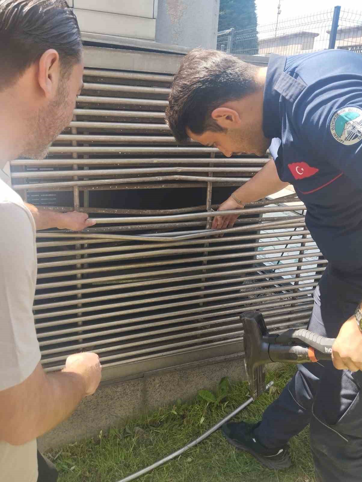 Havalandırma boşluğuna sıkışan kedi kurtarıldı
