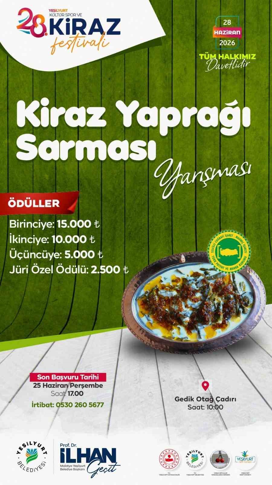 Yeşilyurt’un ünlü lezzeti "Kiraz Yaprağı Sarması" için 28 Haziran’da yarışma düzenlenecek
