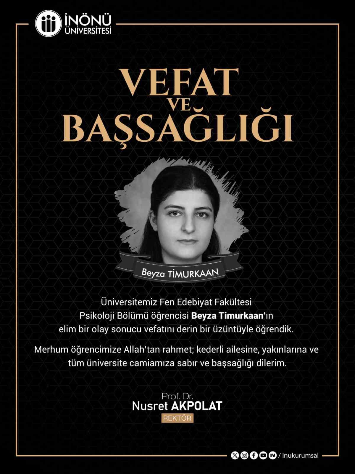 Rektör Akpolat’tan Beyza Timurkaan için taziye mesajı