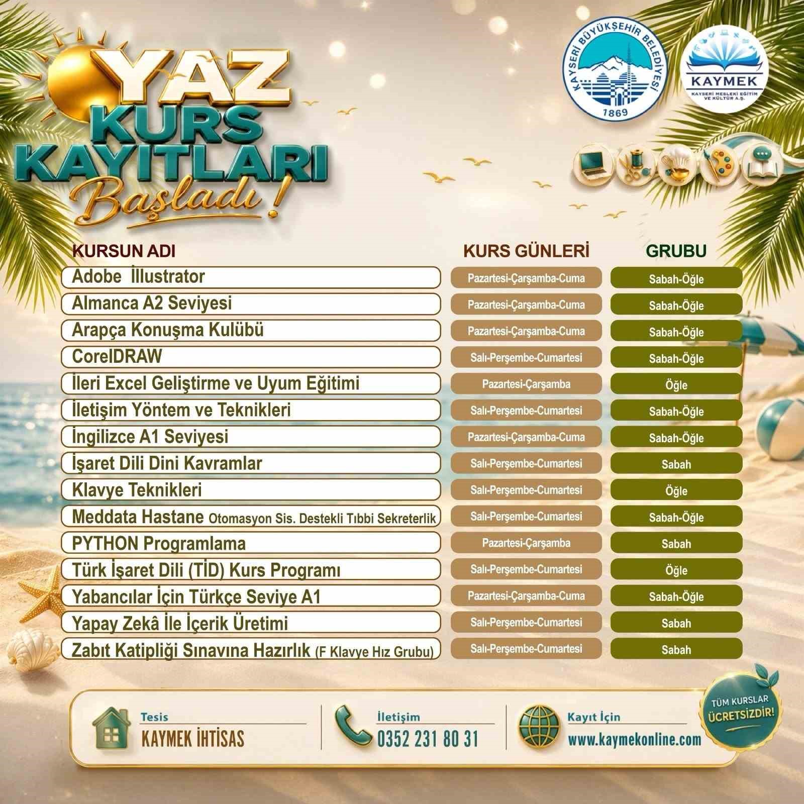 KAYMEK Sanat ve Mesleki Eğitimi Yaz Dönemi Kayıtları başladı