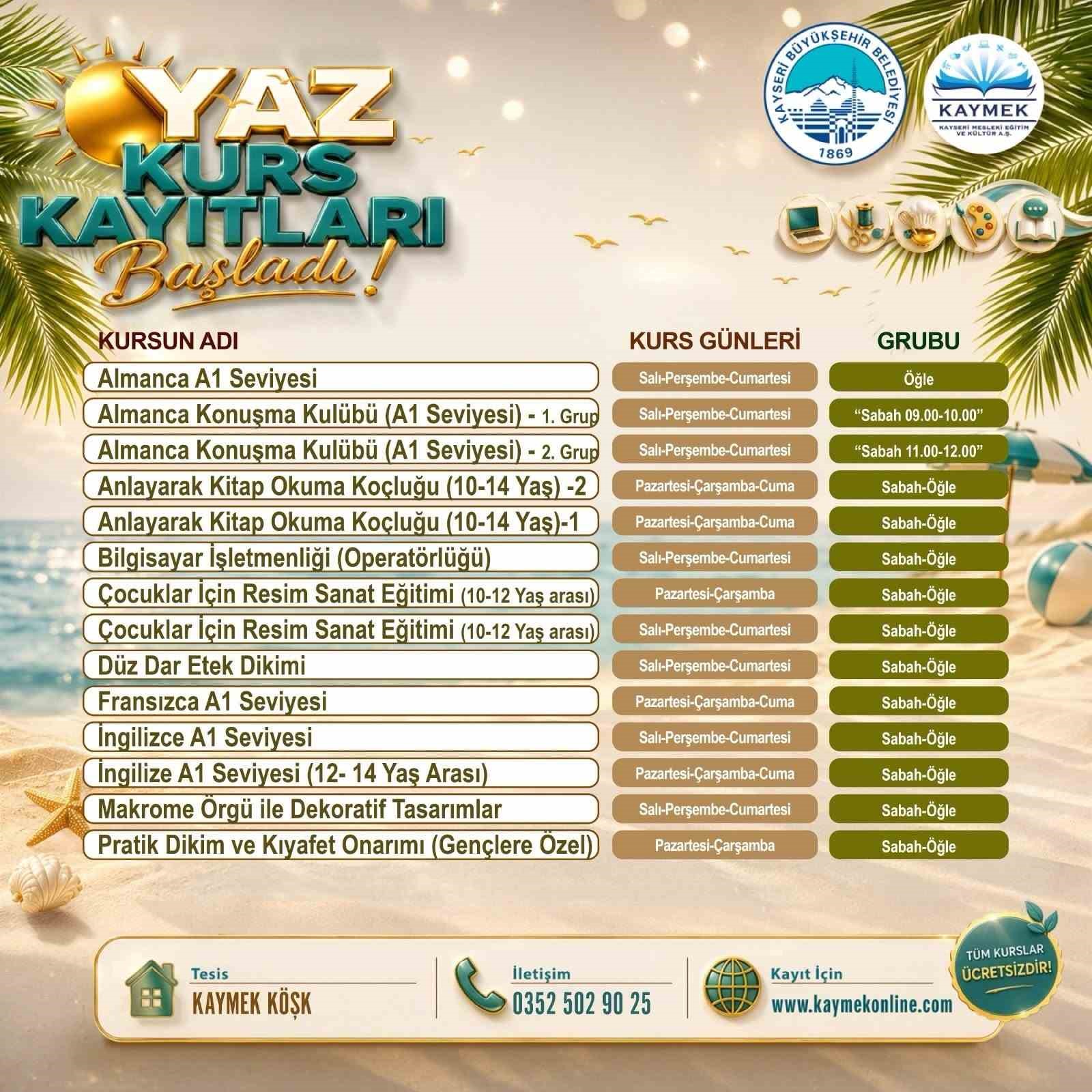 KAYMEK Sanat ve Mesleki Eğitimi Yaz Dönemi Kayıtları başladı