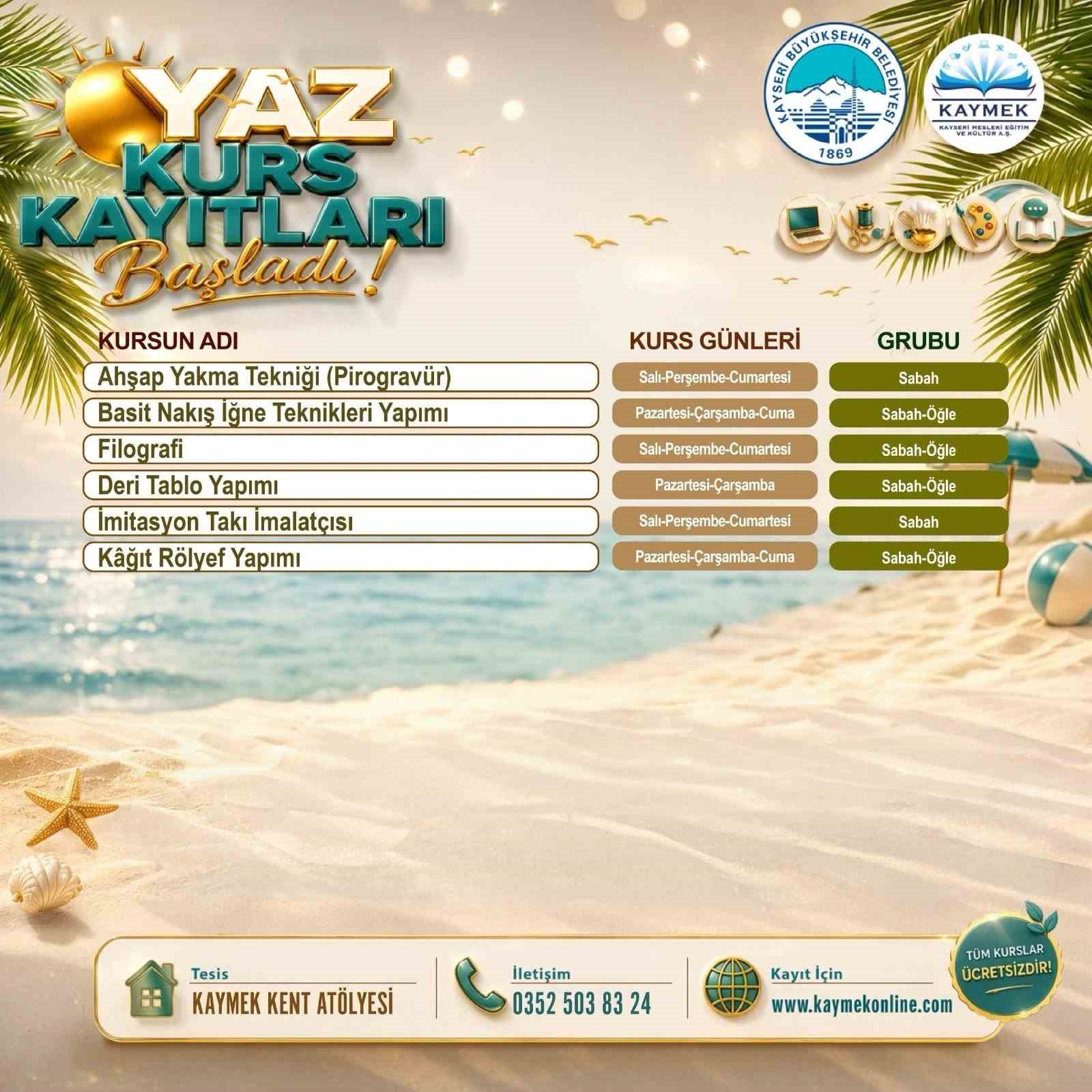 KAYMEK Sanat ve Mesleki Eğitimi Yaz Dönemi Kayıtları başladı