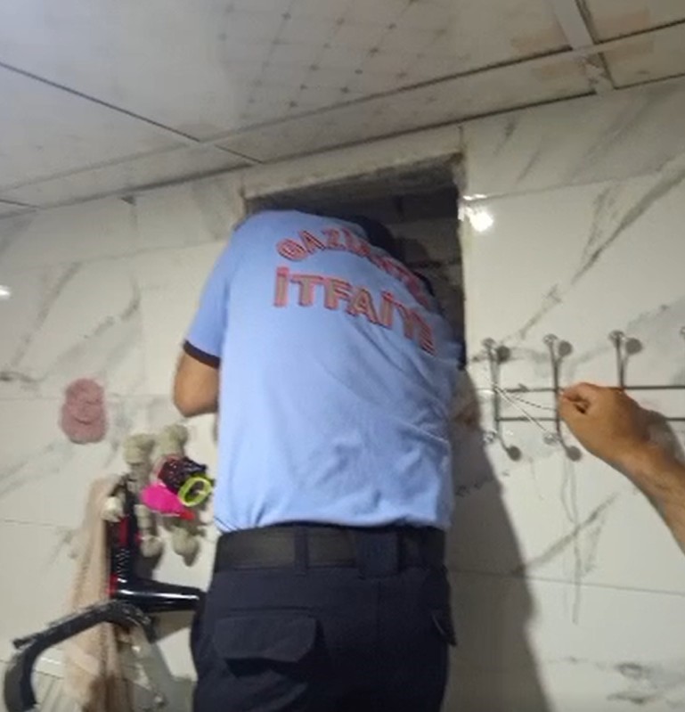 Havalandırma boşluğunda mahsur kalan güvercini itfaiye kurtardı