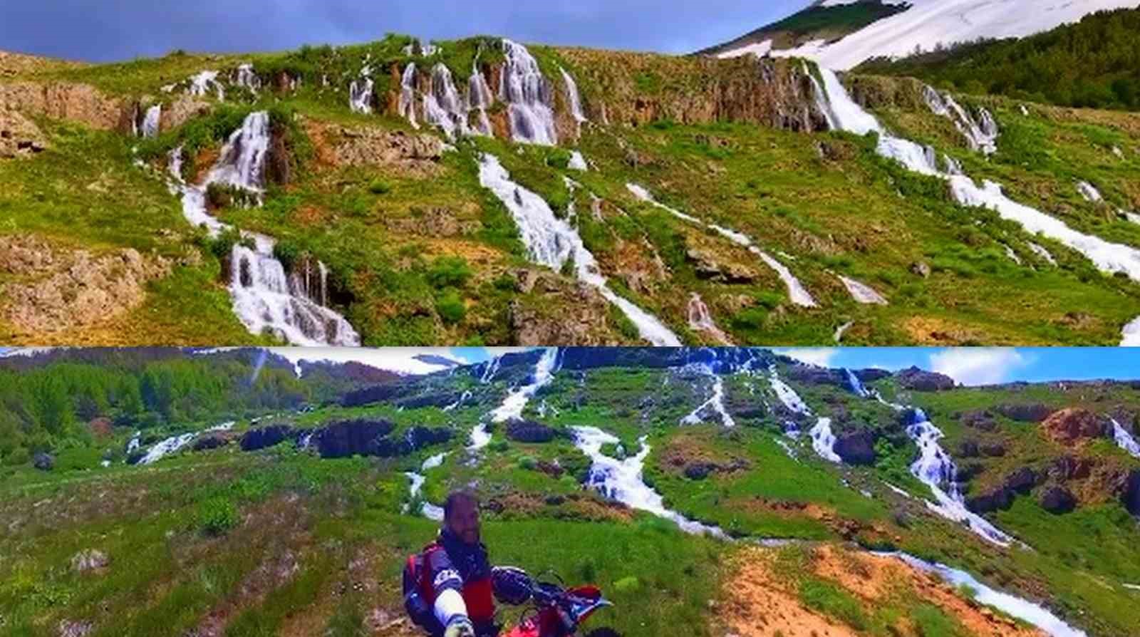 Motokroscuların kamerasından Erzincan’ın saklı cenneti Konarlı Şelalesi