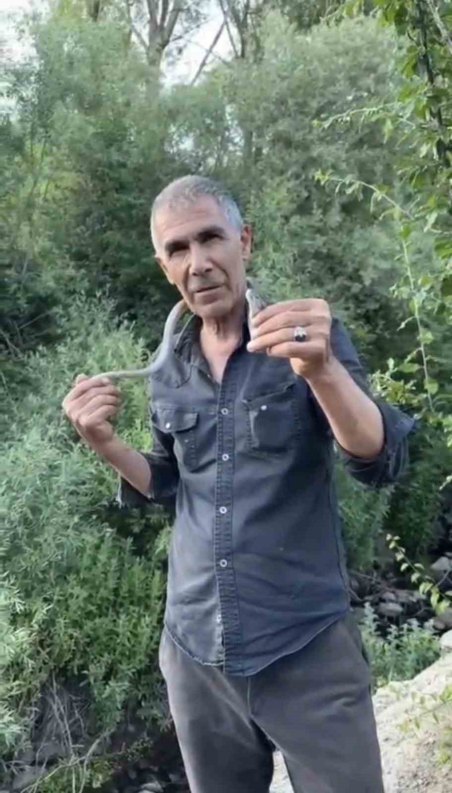 Zehirli engerek yılanını yakalayıp boynuna doladı: "Benim yaptığımı yapmayın"