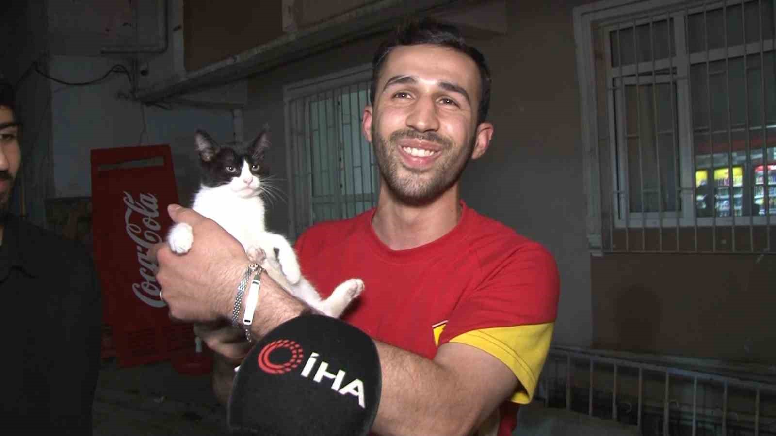 Küçükçekmece’de 7’inci kattan düşen kedi şemsiye ile kurtarıldı