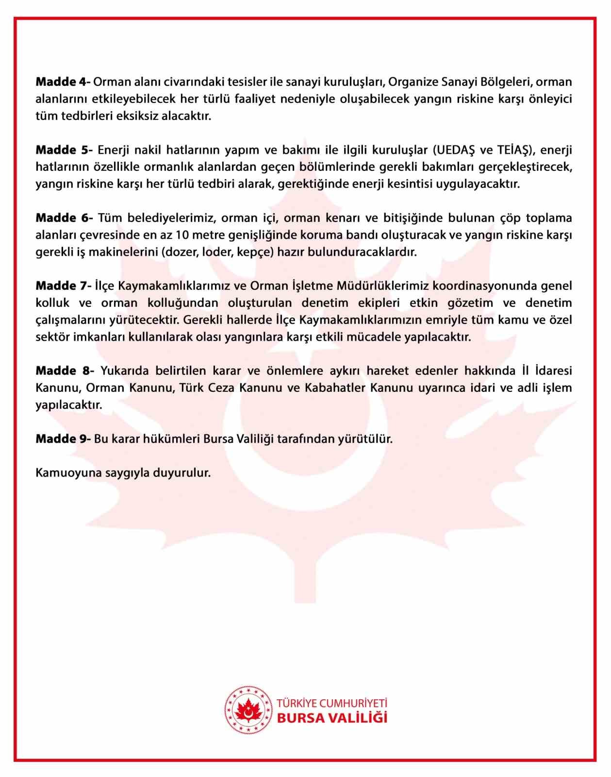 Bursa’da ormanlara girişler yasaklandı