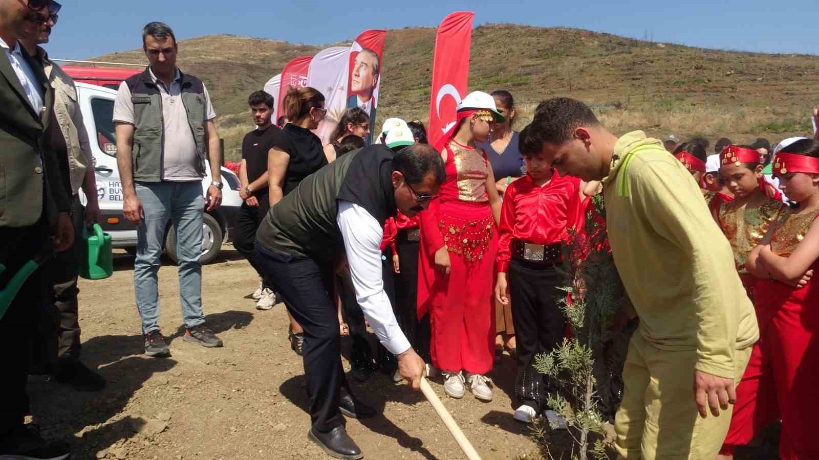 Orman yangınından zarar gören alana fidan ekildi