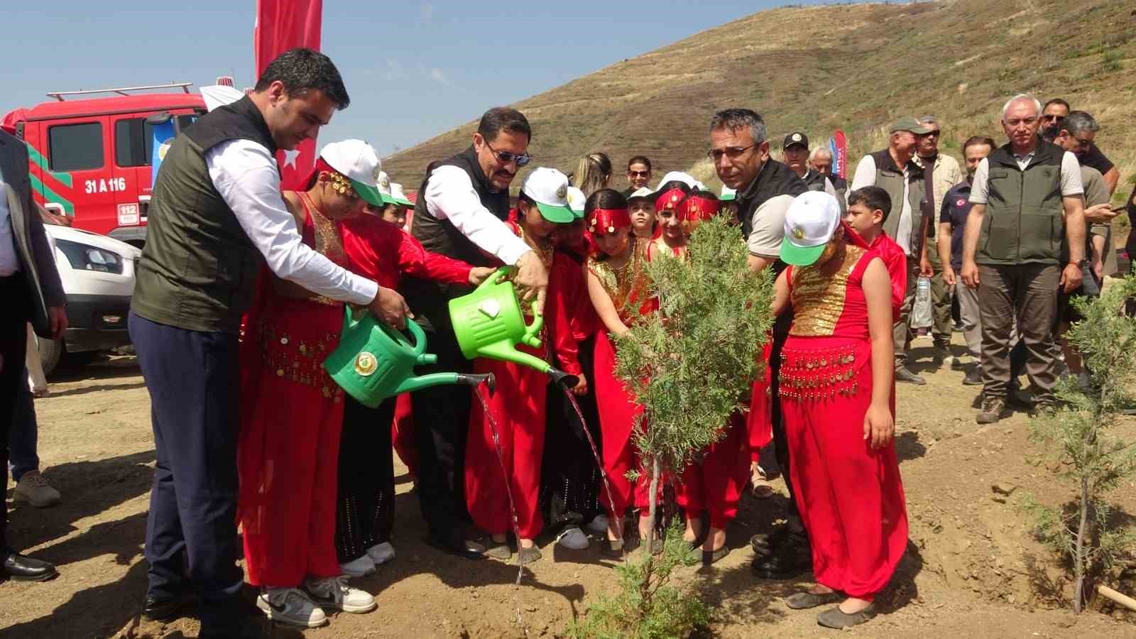 Orman yangınından zarar gören alana fidan ekildi