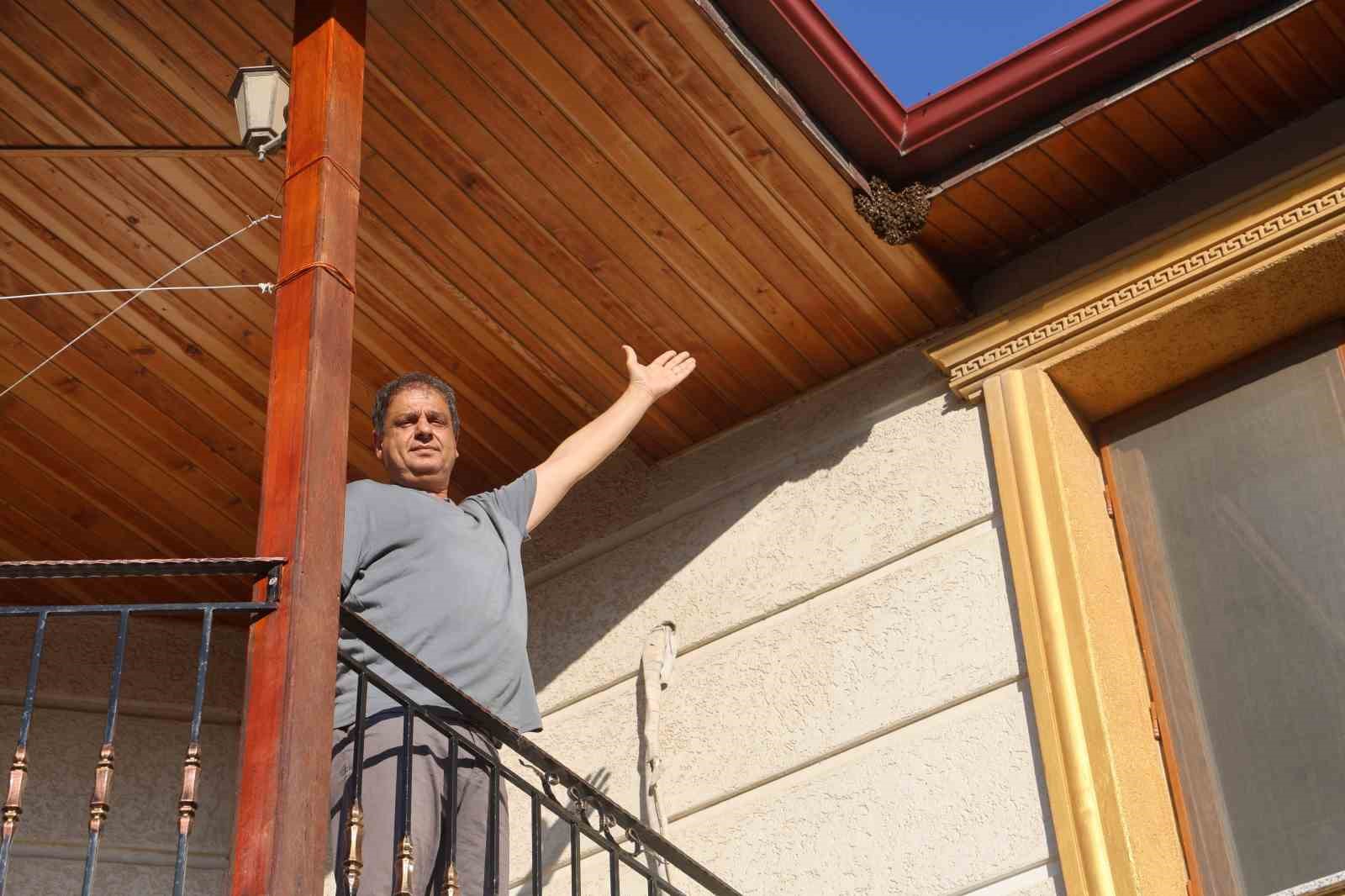 Sayıları her geçen gün artan binlerce arı, 1 santimlik delikten girdikleri çatıya oğul attılar
