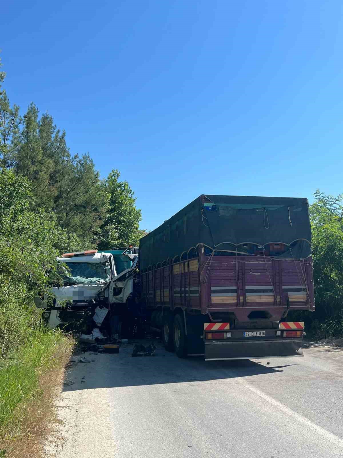 İki kamyon virajda çarpıştı: 1 ölü 2 yaralı