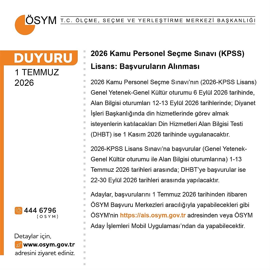 2026 Lisans KPSS başvuruları başladı