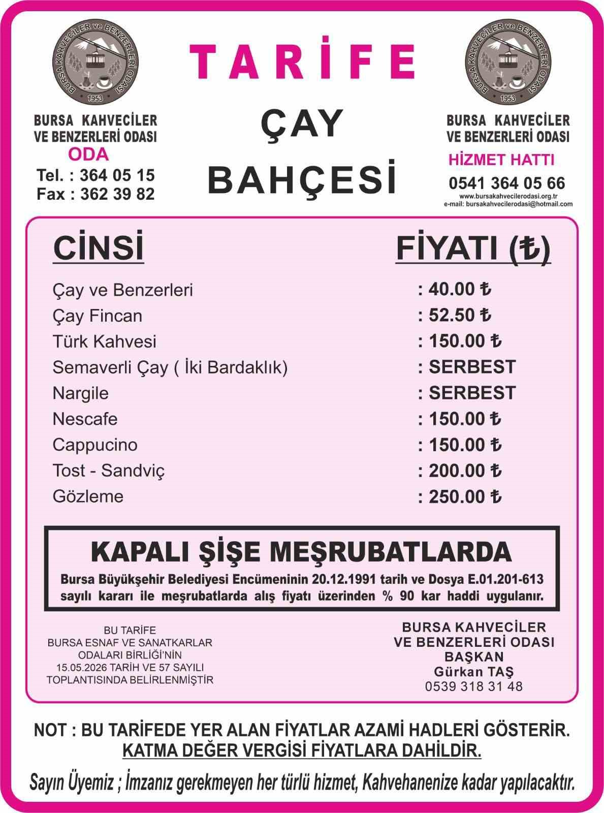Bursa’da çay ve kahve fiyatlarına yüzde 30 zam