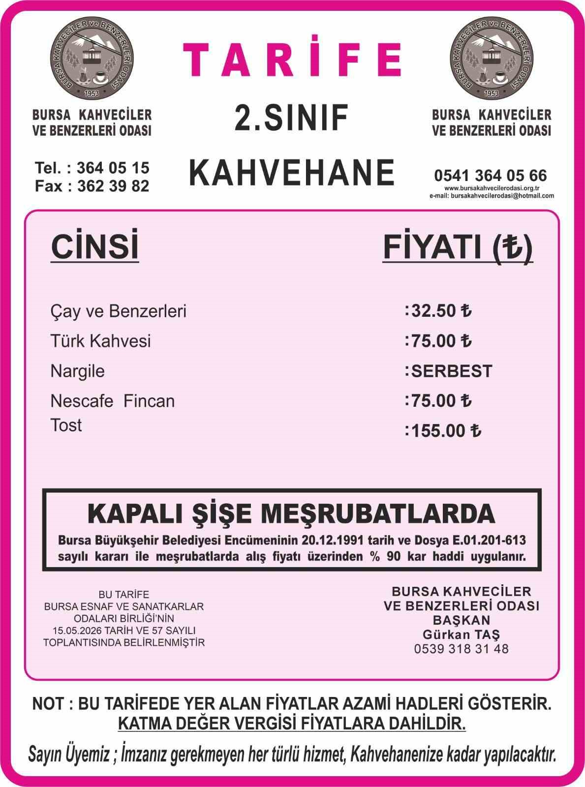 Bursa’da çay ve kahve fiyatlarına yüzde 30 zam