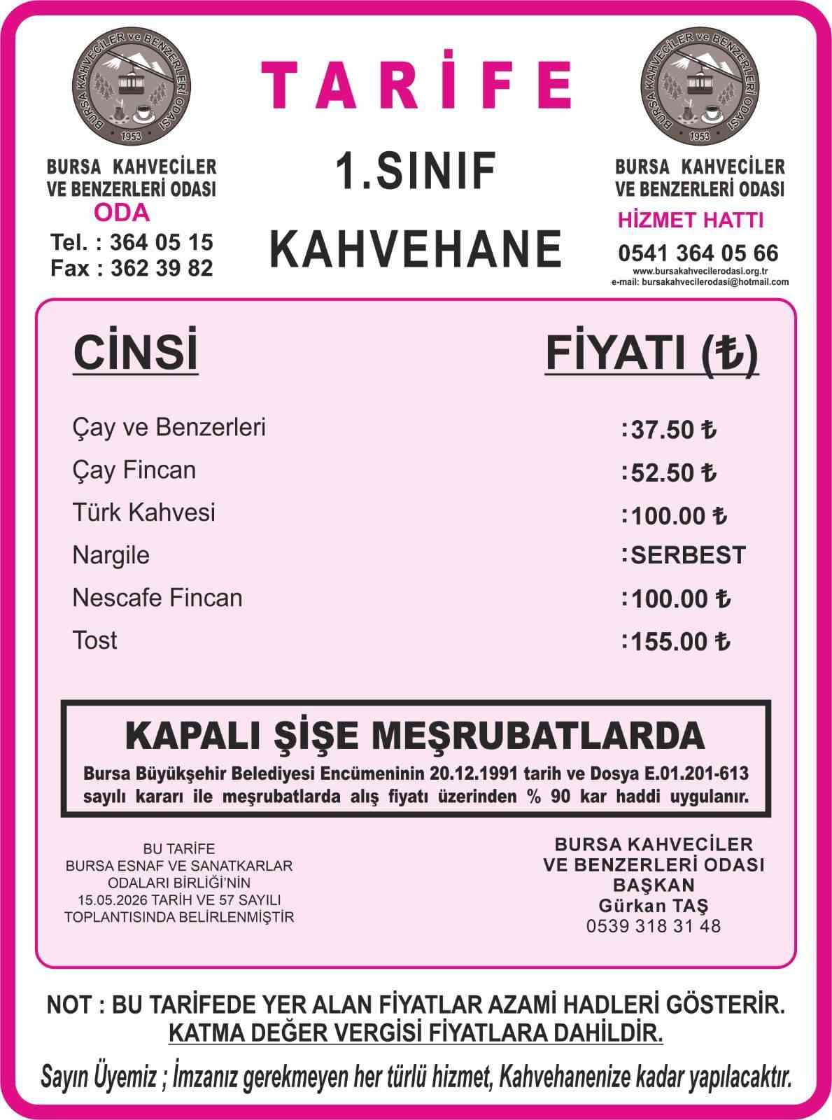 Bursa’da çay ve kahve fiyatlarına yüzde 30 zam