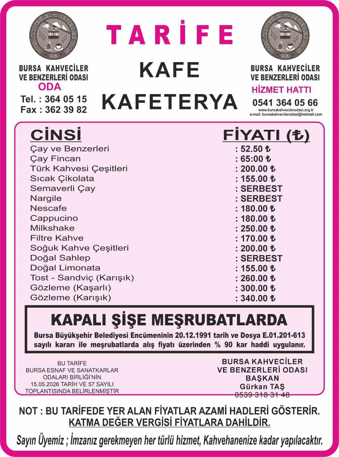 Bursa’da çay ve kahve fiyatlarına yüzde 30 zam
