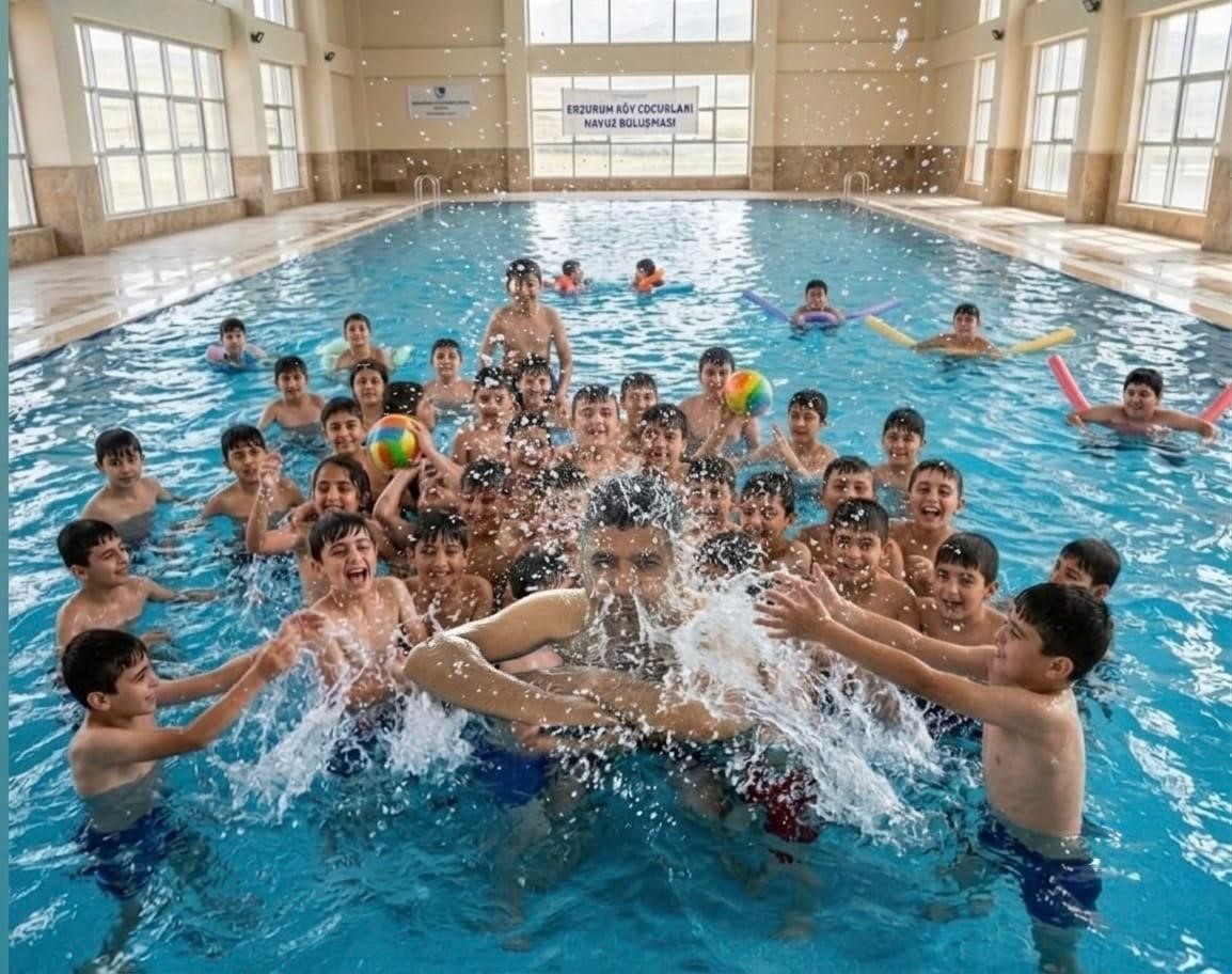 Erzurumlu iş insanından köy çocuklarına havuz jesti: 2 bin 500 çocuk ilk kez havuzla buluştu