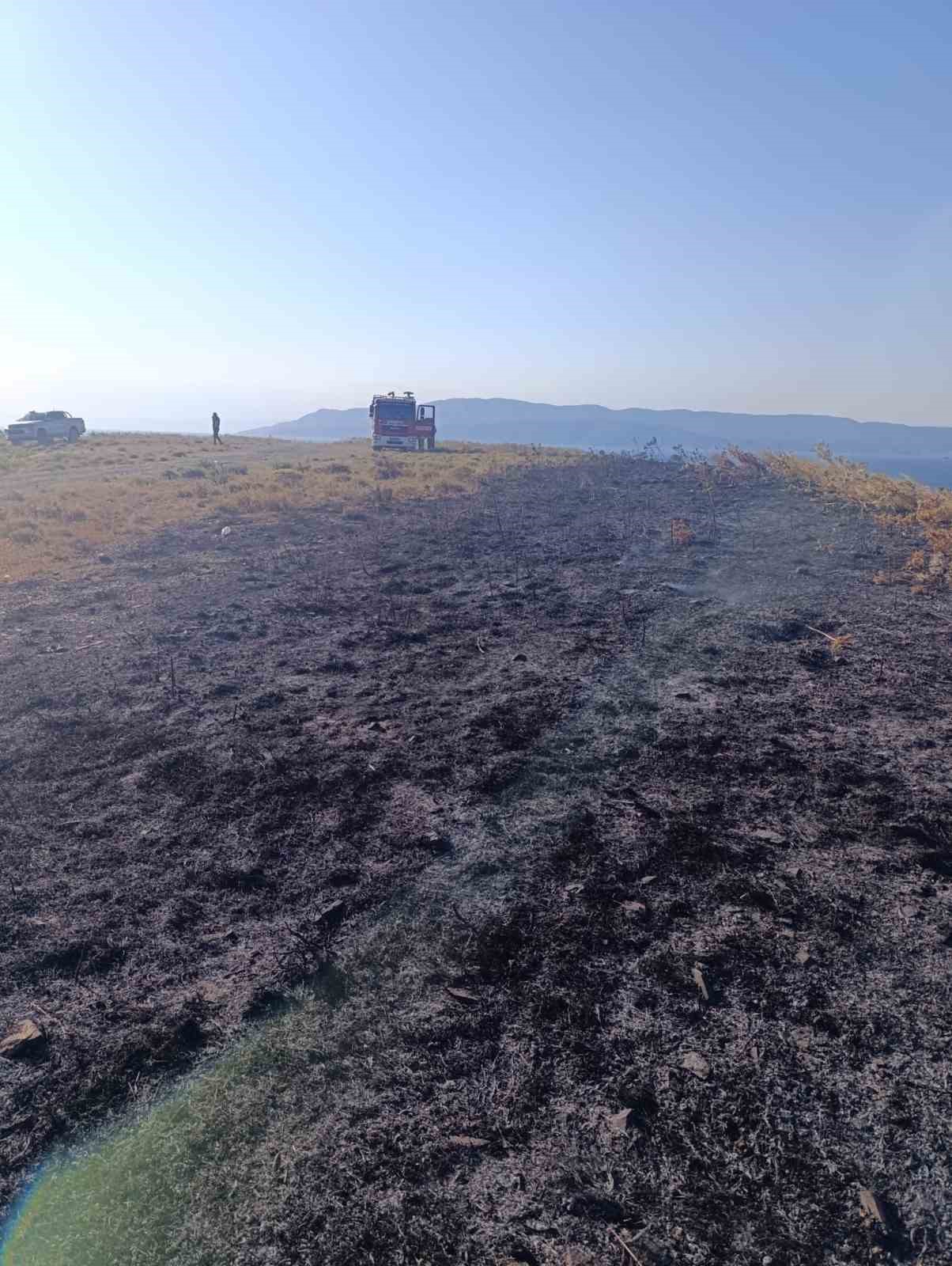 Erdek’te mezarlık girişindeki ot yangını büyümeden söndürüldü