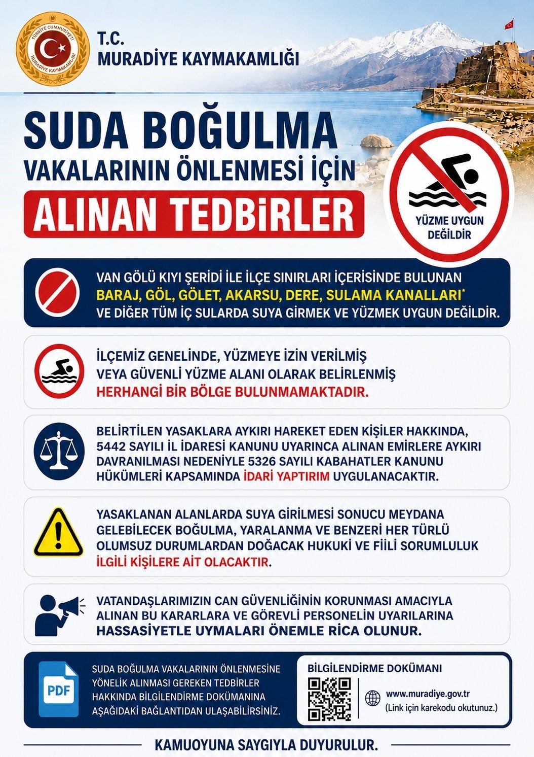 Van Gölü’nde yüzmek yasaklandı