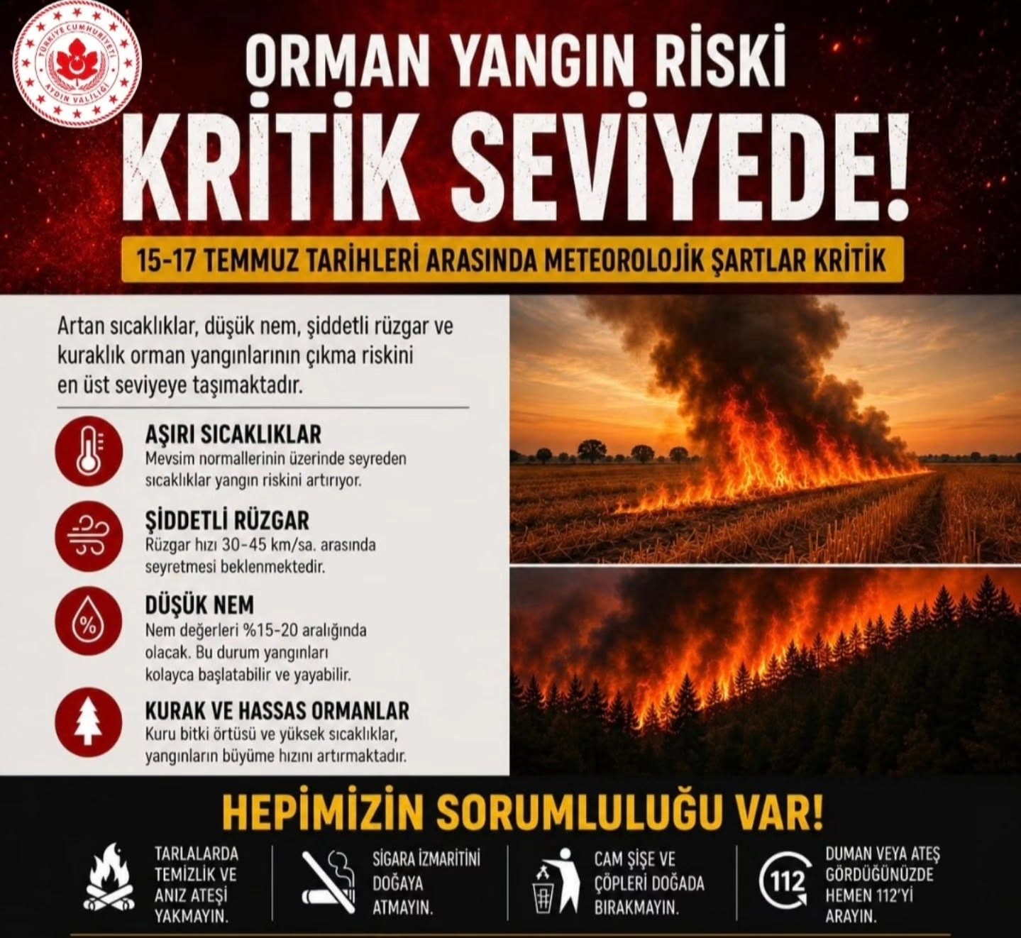 Aydın Valiliği’nden orman yangını uyarısı