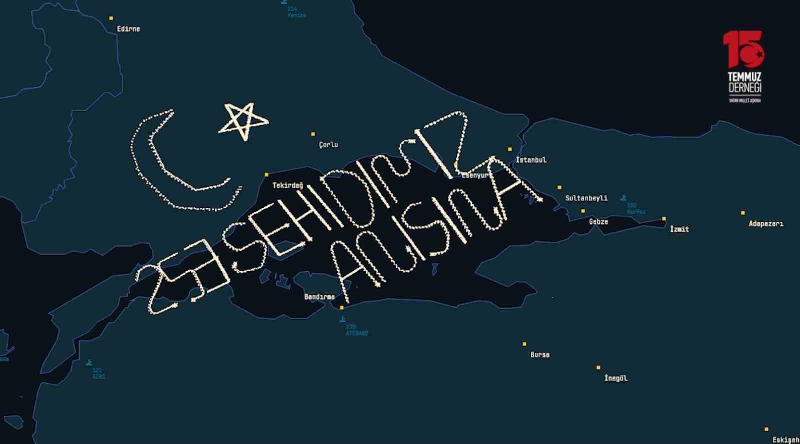 15 Temmuz şehitleri anısına İHA’lardan 253 kilometrelik rotada ay-yıldızlı radar izi