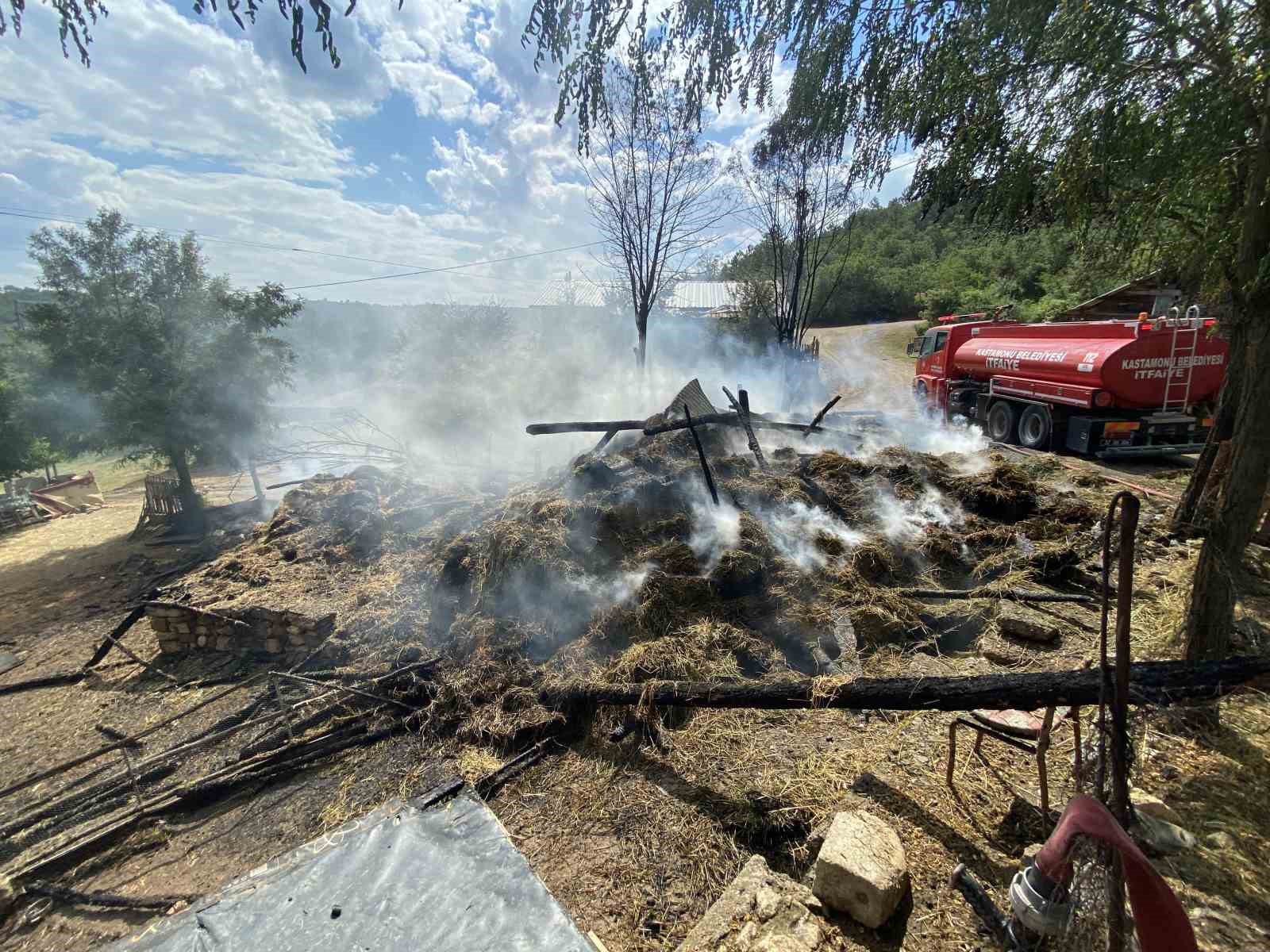 Kastamonu’da alevlere teslim olan samanlık ve balyalar küle döndü
