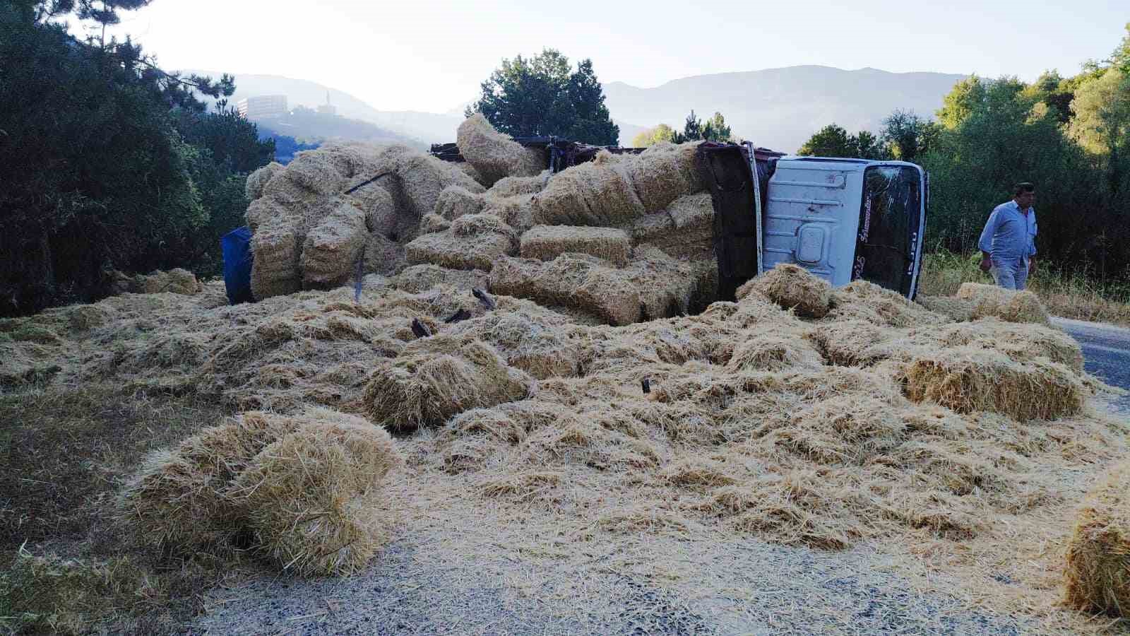 Bolu’da iki kamyon kafa kafaya çarpıştı: Samanlar yola saçıldı, 2 yaralı