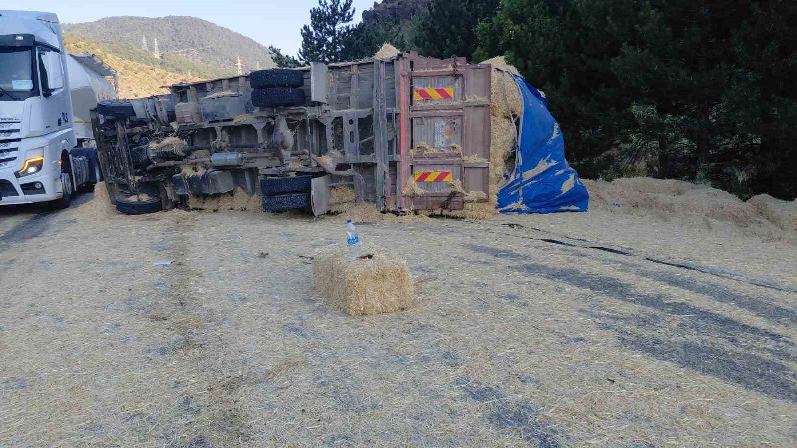 Bolu’da iki kamyon kafa kafaya çarpıştı: Samanlar yola saçıldı, 2 yaralı